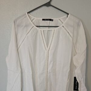 Doe & Rae | White Cotton Tie Front Long Sleeve Blouse Size Medium NWT
